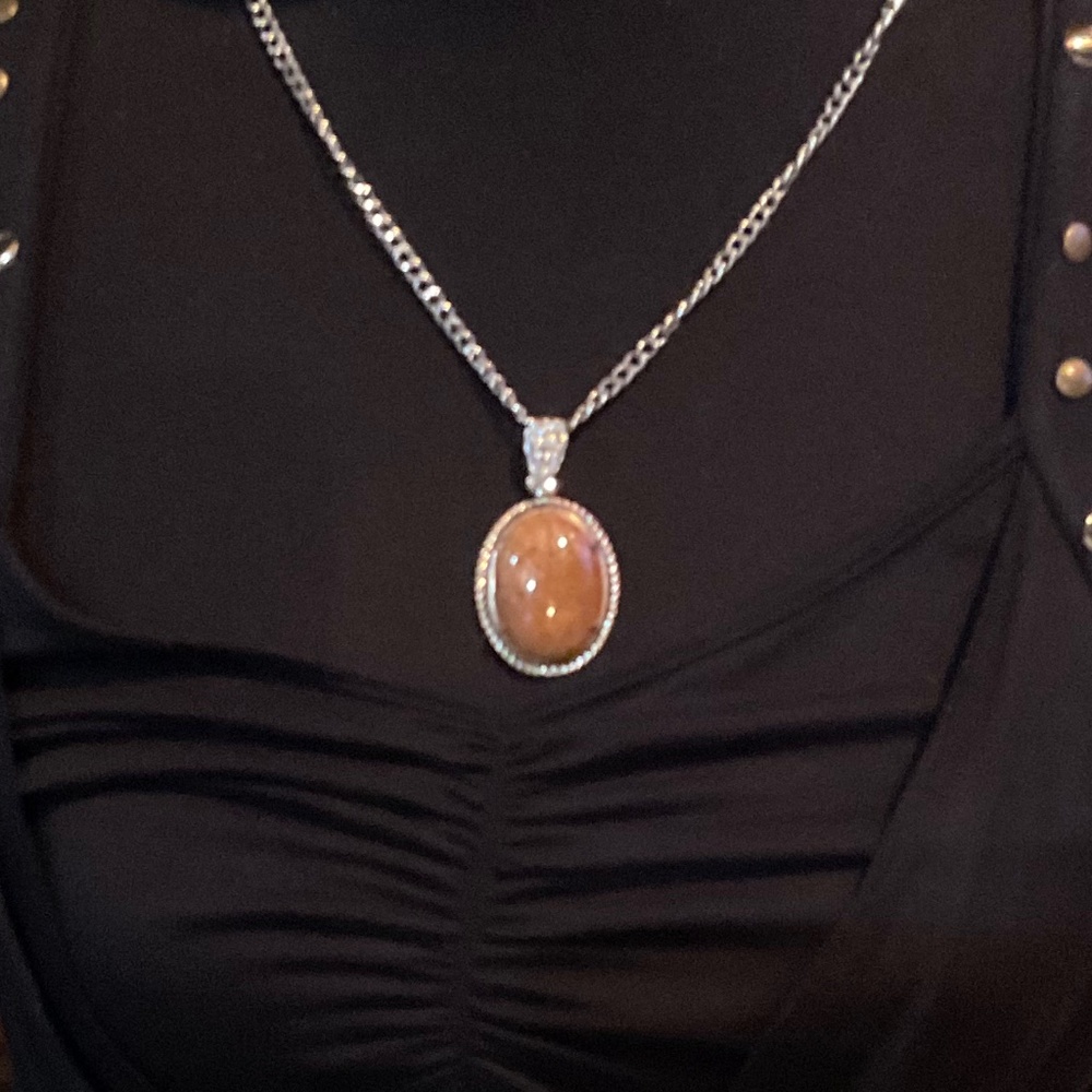 Bold Silver, Rhinestone Bail Jasper Necklace Adjustable